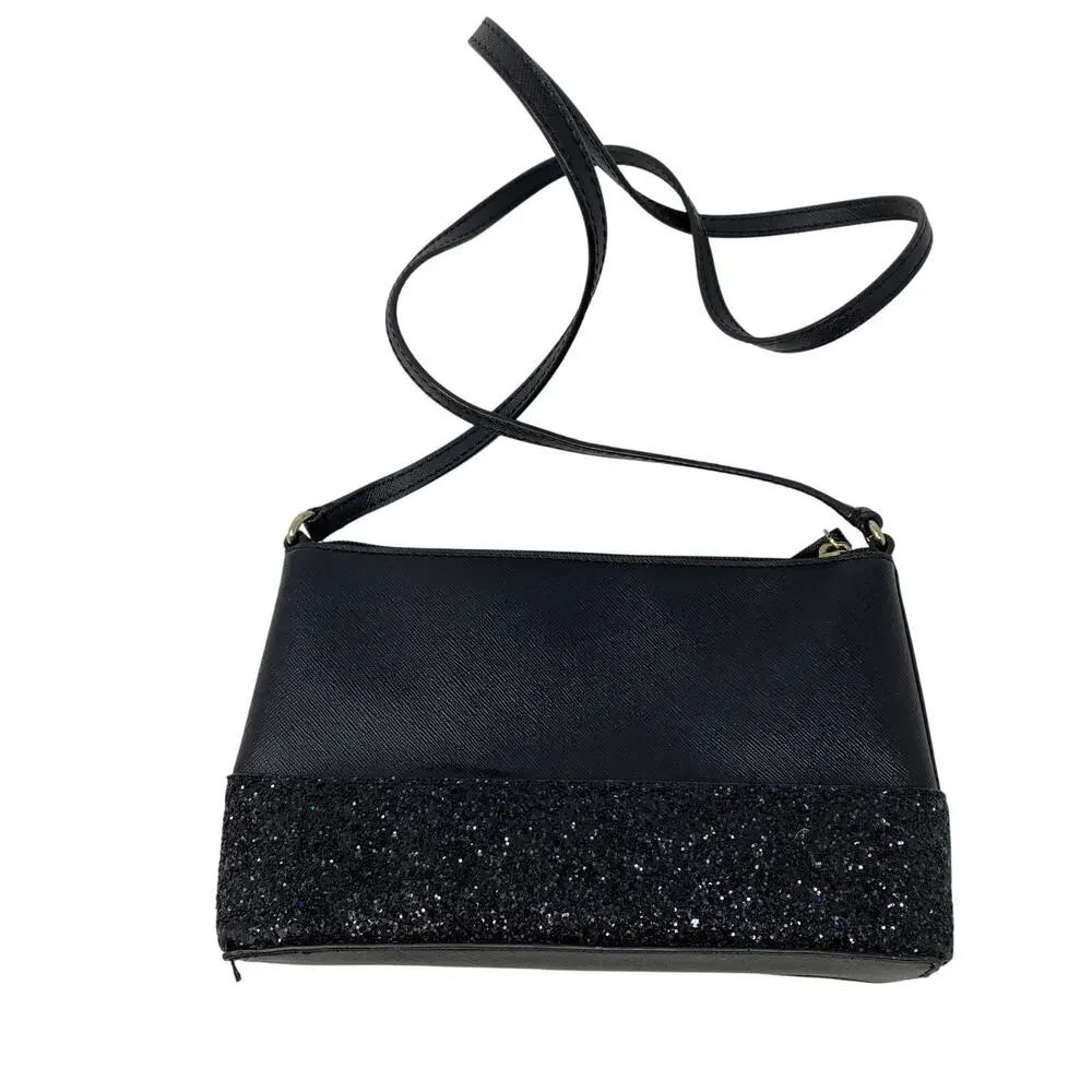 Kate Spade Greta Crossbody Flash Glitter Bag Black Saffiano Leather